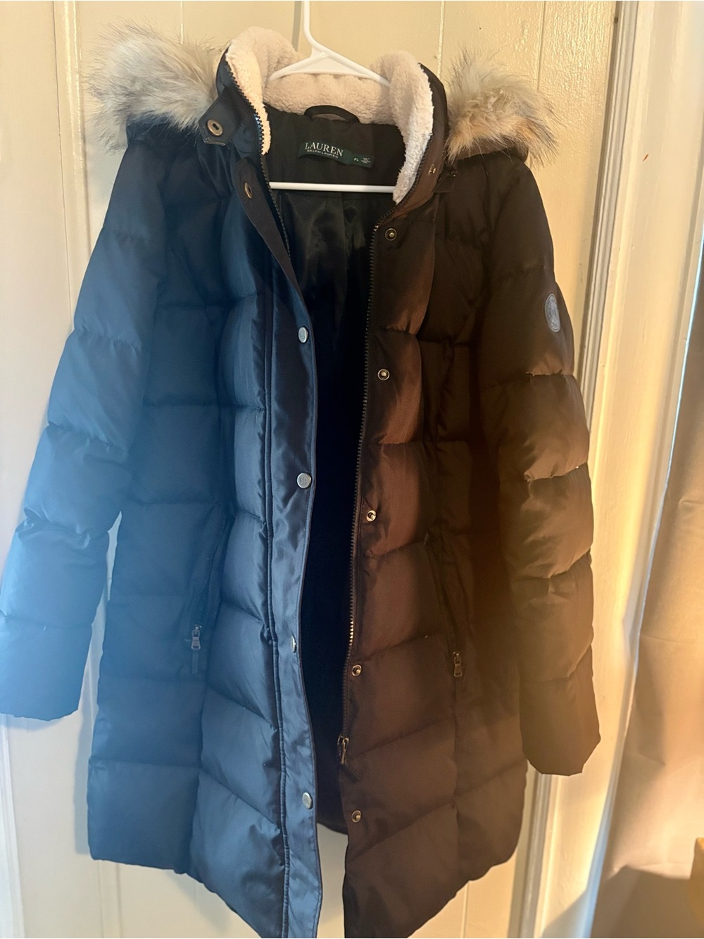 Ralph Lauren Black Puffer Coat with RL Logo Patch